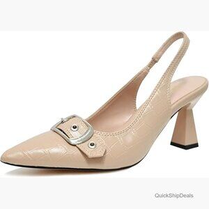 Slingback Kitten Heels Closed Pointed Toe Pumps with Buckle Strap